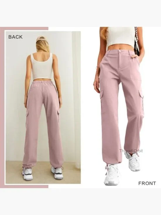 High Waisted Cargo Pants with 6 Pockets Stretchy Wide Leg Casual Pants - Picture 4 of 7
